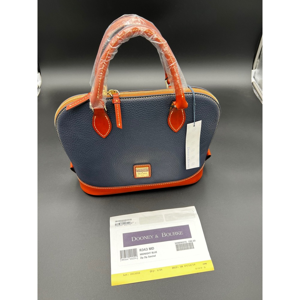 Dooney & Bourke Zip Zip Satchel Midnight Blue Pebbled Leather Bag R343 MD NEW